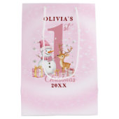 パーソナライズされたベビー初めてのクリスマス雪だるま ミディアムペーパーバッグ (裏面)