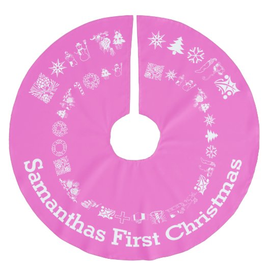 パーソナライズされたベビー初めてのクリスマス ブラッシュドポリエステルツリースカート (正面)