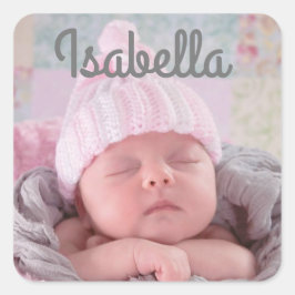 パーソナライズされたベビー名と写真 スクエアシール