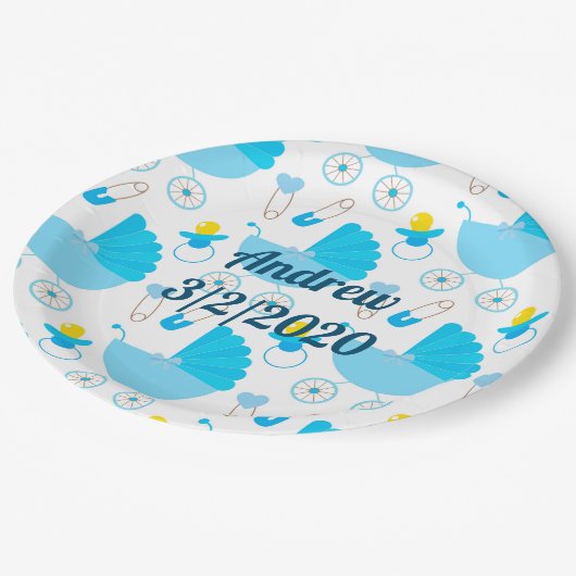 パーソナライズされたベビー名と誕生日 ペーパープレート (アングル)