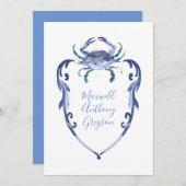 パーソナライズされたベビー名札ブルーカニ 招待状 (正面/裏面)