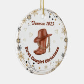 パーソナライズされたベビー女性のカーボーイ初めてのクリスマス セラミックオーナメント (右)