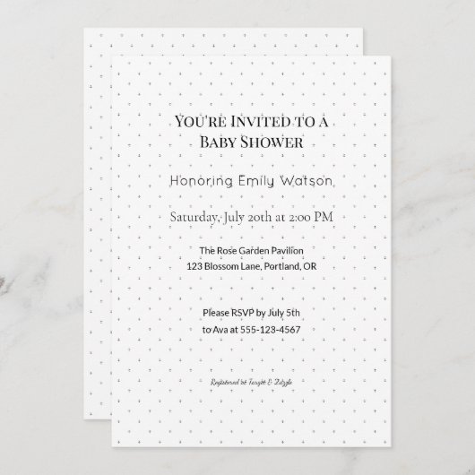 パーソナライズされたベビー散水またはシャワーデザイン 招待状 (正面/裏面)