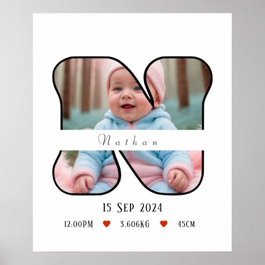 パーソナライズされたベビー文字N付き縁ど – ポスター (正面)