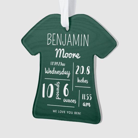 パーソナライズされたベビー発表統計クリスマス オーナメント (正面)