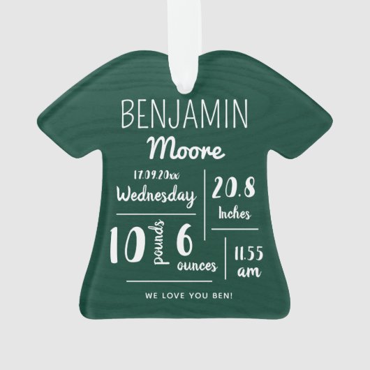 パーソナライズされたベビー発表統計クリスマス オーナメント (裏面)