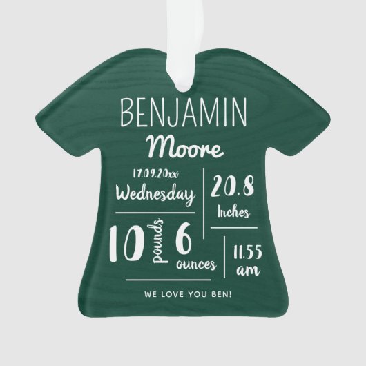 パーソナライズされたベビー発表統計クリスマス オーナメント (正面)