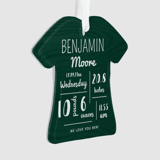 パーソナライズされたベビー発表統計クリスマス オーナメント (正面)