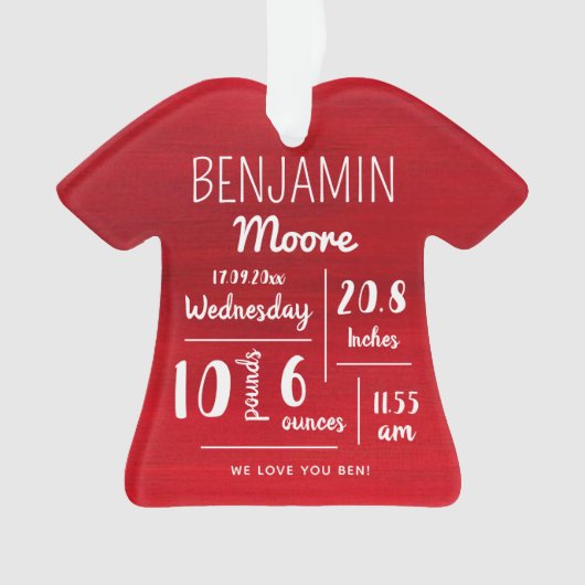 パーソナライズされたベビー発表統計クリスマス オーナメント (正面)