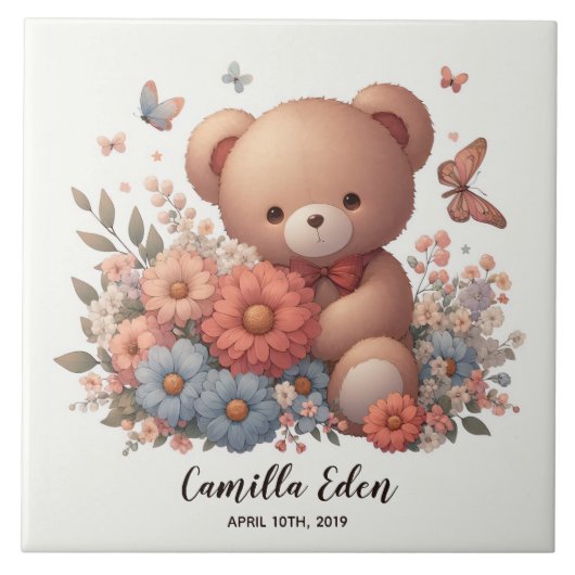 パーソナライズされたベビー誕生名陶磁器タイル タイル (正面)