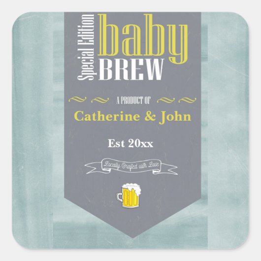 パーソナライズされたベビー醸造シおもしろいャワー スクエアシール (正面)