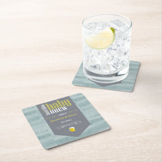 パーソナライズされたベビー醸造ビールラベルおもしろいシャワー スクエアペーパーコースター (インサイチュ)