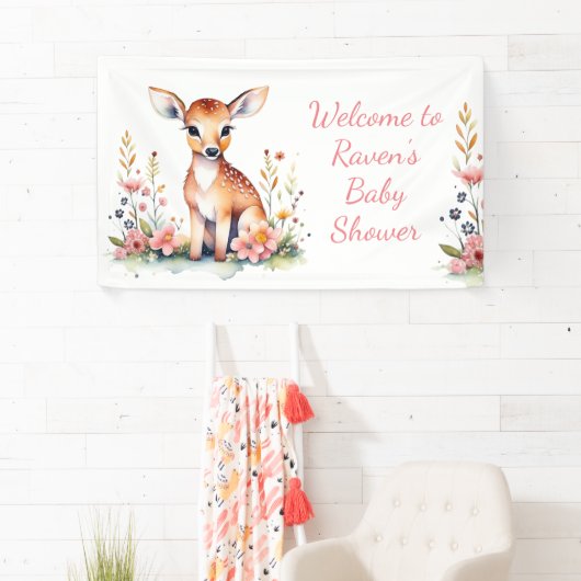 パーソナライズされたベビー鹿をテーマにしたベビースシャワー 横断幕 (インサイチュ)