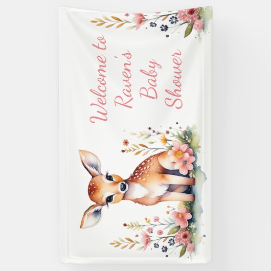 パーソナライズされたベビー鹿をテーマにしたベビースシャワー 横断幕 (縦)