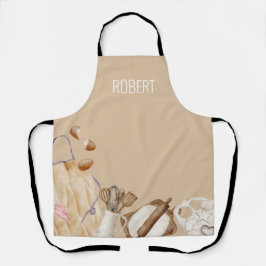 パーソナライズされたベーキングツール、カーキ、ホワイト、ブルー エプロン