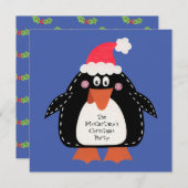 パーソナライズされたペンギンのクリスマスパーティー招待状 (正面/裏面)