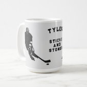 パーソナライズされたホッケー選手のギフトアイディア コーヒーマグカップ (正面左)