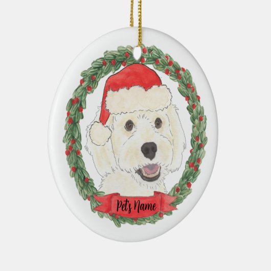 パーソナライズされたホワイトクリームドゥードルクリスマス セラミックオーナメント (右)