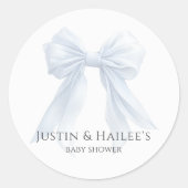 パーソナライズされたホワイトボウガール コケティ ベビーシャワー ラウンドシール (正面)