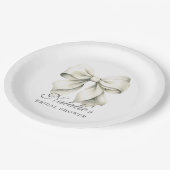パーソナライズされたホワイトボウブライダルシャワーファンシー ペーパープレート (アングル)