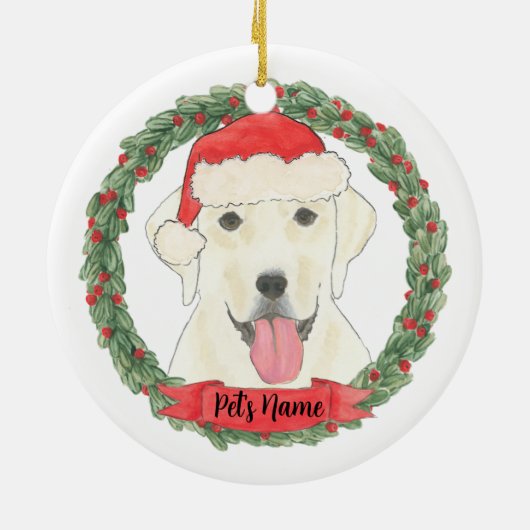パーソナライズされたホワイトラブラドールクリスマス セラミックオーナメント (裏面)