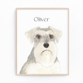 パーソナライズされたホワイト&グレーシュナウザーアート フォトプリント           