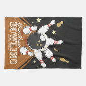 パーソナライズされたボウリングをする人、 クリケットの投手ストライクボーリングレーンのボールピン キッチンタオル (横)