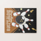 パーソナライズされたボウリングをする人、 クリケットの投手ストライクボーリングレーンのボールピン ジグソーパズル (横)