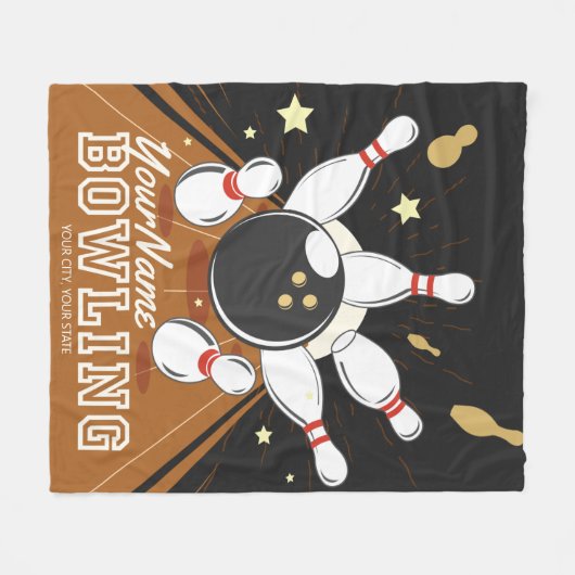 パーソナライズされたボウリングをする人、 クリケットの投手ストライクボーリングレーンのボールピン フリースブランケット (正面(横))