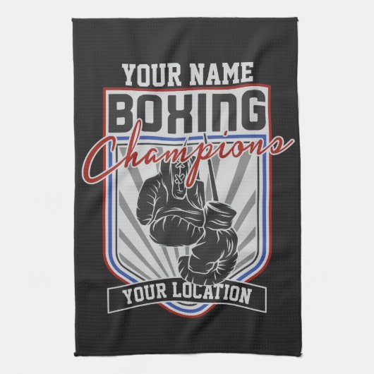 パーソナライズされたボクシングチャンピオンズボクサーフィットネスジム キッチンタオル (縦)