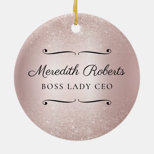 パーソナライズされたボスレディCEO赤面メタリックキープサケ セラミックオーナメント (裏面)