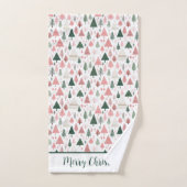 パーソナライズされたボホピンクグリーンクリスマスツリーの休日 バスタオルセット (ハンドタオル)