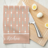 パーソナライズされたボーホー ピーチ セージ グリーン ホワイト アブストラクト キッチンタオル (四つ折り)