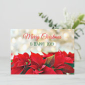 パーソナライズされたポインセチアのクリスマスカード 招待状 (スタンド正面)