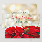 パーソナライズされたポインセチアのクリスマスカード 招待状 (正面/裏面)