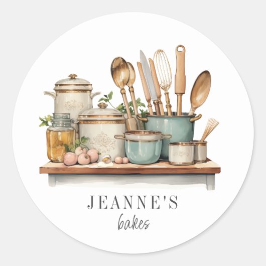 パーソナライズされたポットパン料理器具食品ラベル ラウンドシール (正面)