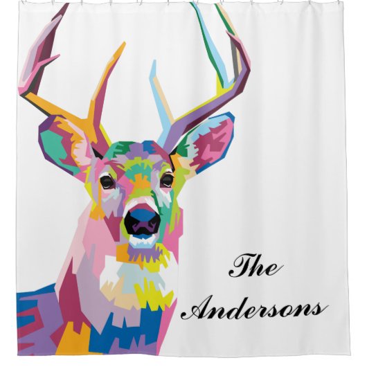 パーソナライズされたポップ・アートのカラフル鹿 シャワーカーテン (正面)