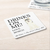 パーソナライズされたポムスキー結婚犬 スクエアペーパーコースター (アングル)