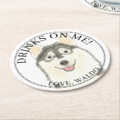 パーソナライズされたポムスキー結婚犬 ラウンドペーパーコースター (アングル)