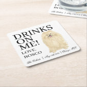 パーソナライズされたポメラニア犬ド結婚ッグ スクエアペーパーコースター (アングル)