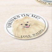 パーソナライズされたポメラニア犬ド結婚ッグ ラウンドペーパーコースター (アングル)