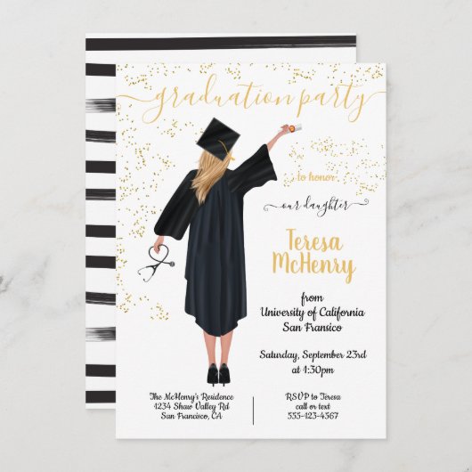 パーソナライズされたポートレートナース医学卒業 招待状 (正面/裏面)