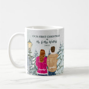 パーソナライズされたポートレート初めてのクリスマス結婚した コーヒーマグカップ