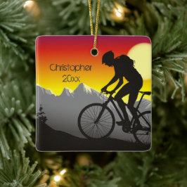 パーソナライズされたマウンテンバイクサイクリングクリスマス セラミックオーナメント