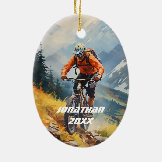 パーソナライズされたマウンテンバイクサイクリングクリスマス セラミックオーナメント (裏面)