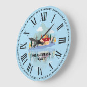 パーソナライズされたマウンテンレイクファミリー自然シーン ラージ壁時計 (傾斜)