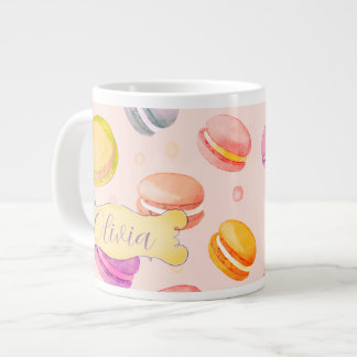 パーソナライズされたマカロン水彩画 ジャンボコーヒーマグカップ