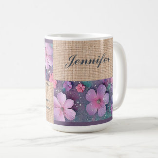 パーソナライズされたマグカップカラフル- グリッターの花 コーヒーマグカップ