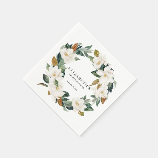 パーソナライズされたマグノリア ブライダルシャワーナプキン スタンダードカクテルナプキン (角)