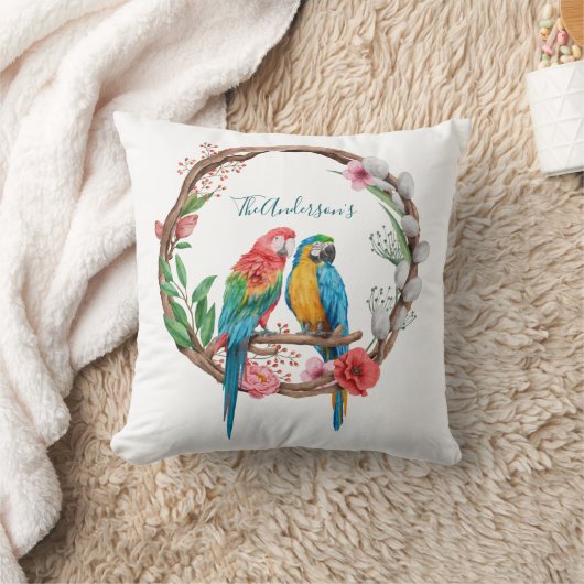 パーソナライズされたマコワインコ 鳥 カラフル 花 クッション (ブランケット)